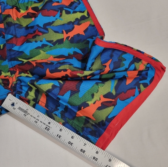 Lands’ End Deep Sea Navy Multicolor Shark Pattern Swim Trunks XL(14S-16S) - Picture 7 of 12